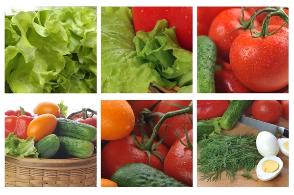 Colage med friske og velsmagende grøntsager - Stock-foto
