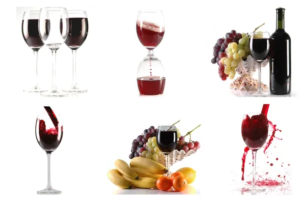 Wine and fruits on white background — Stock Photo, Image