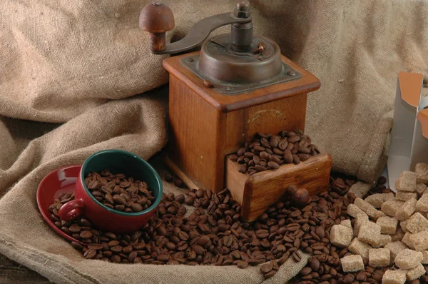 Retro kaffekvarn med kopp — Stockfoto