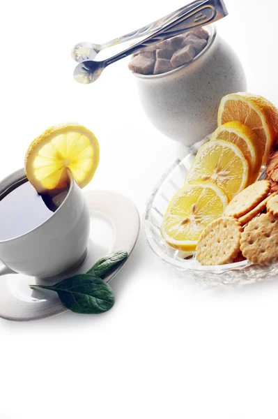 Cup of tea with lemoncup of tea with lemoncup of — Stock Photo, Image
