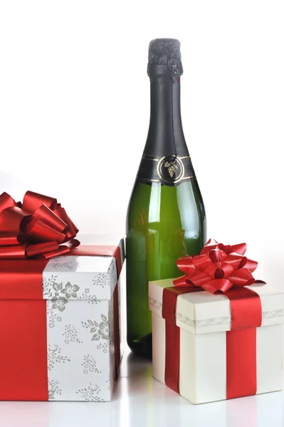 Chocolate in box and champagne — Stock Photo, Image