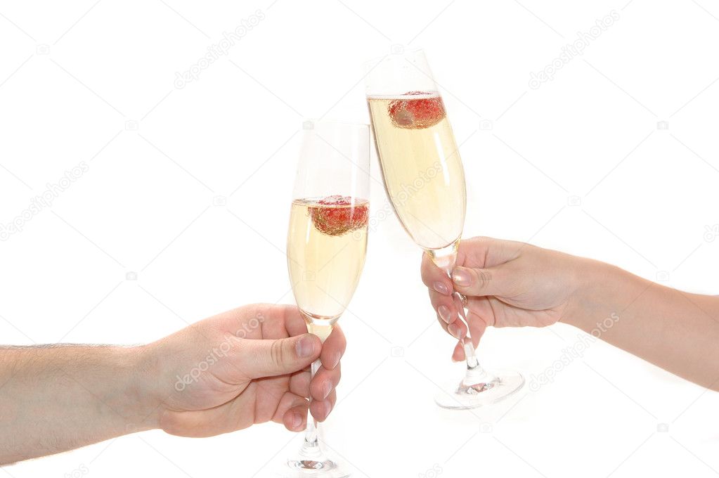 Glass of champagne with strawberry