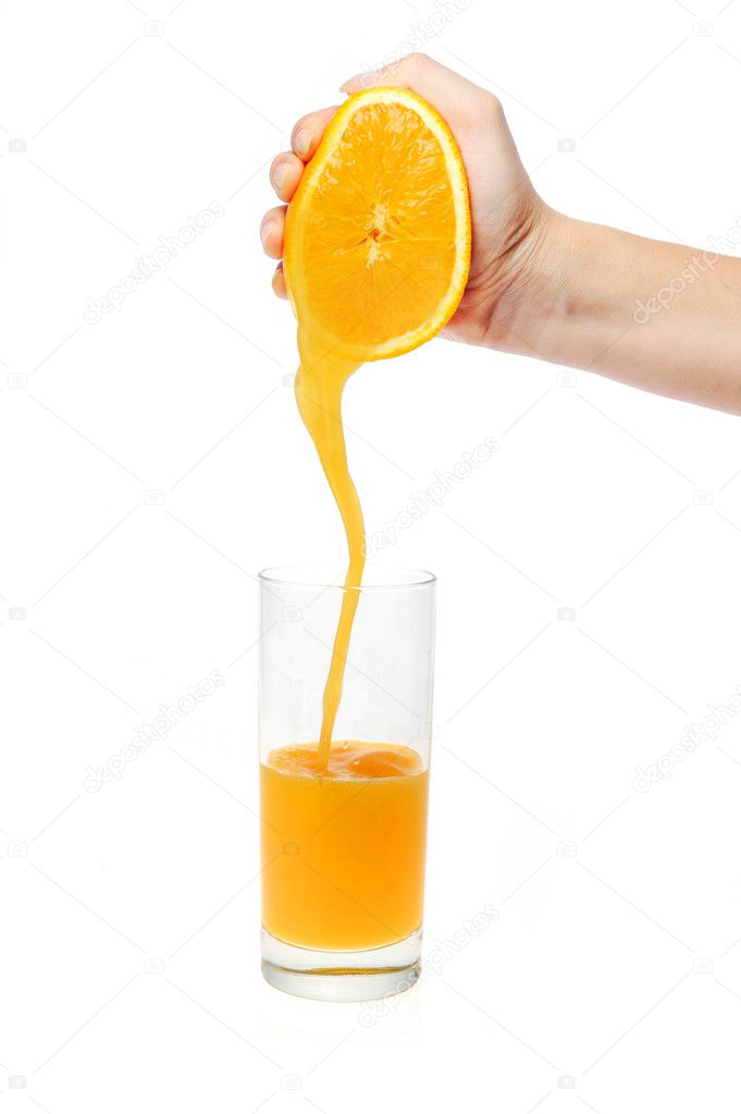 Woman hand pour orange juice