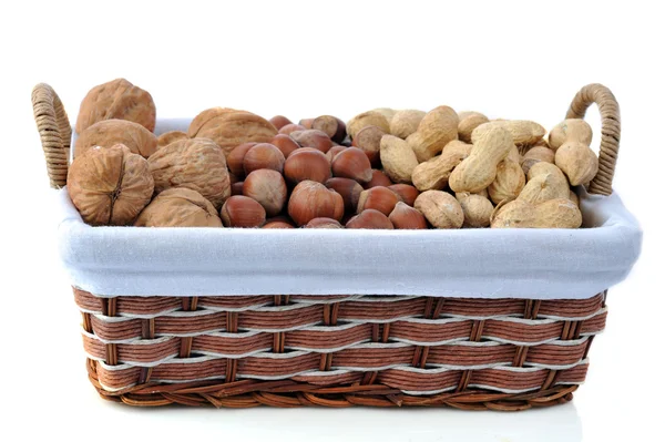 Different nuts in basket — Stock Photo, Image