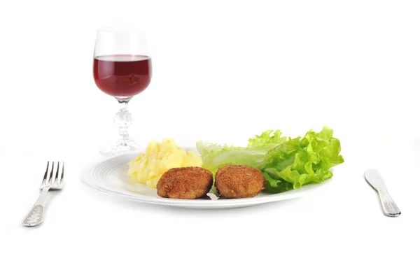 Sült szelet és vörös bor — Stock Fotó