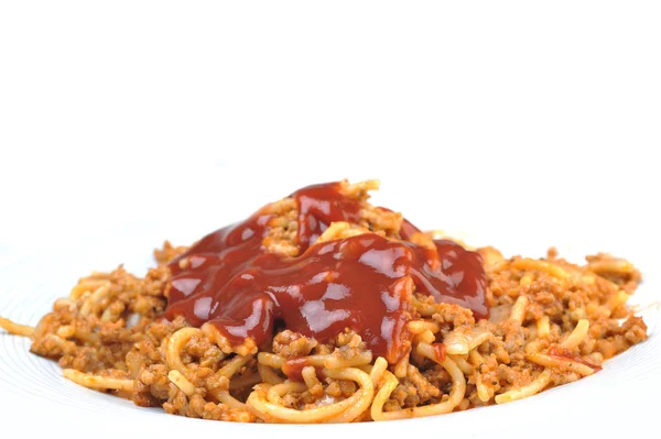 Macaroni met vlees en tomaat — Stockfoto