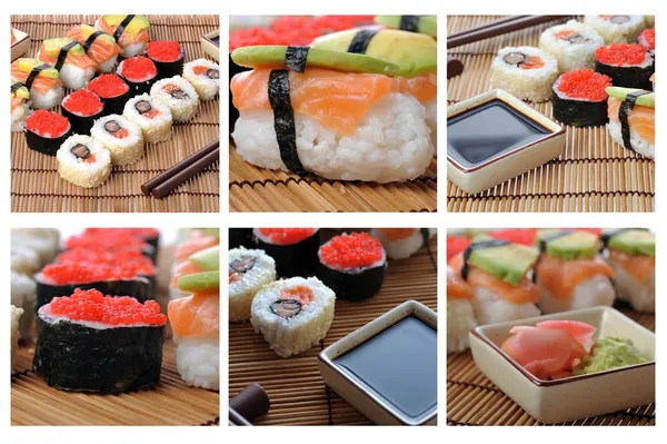 Colage met Japanse sushi — Stockfoto