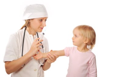 Doctor vaccinate little girl clipart