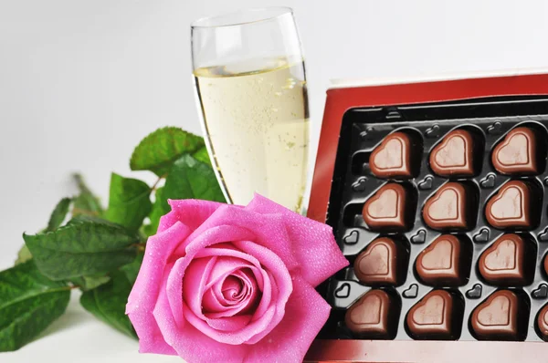 Champagne och Rosa Ros — Stockfoto