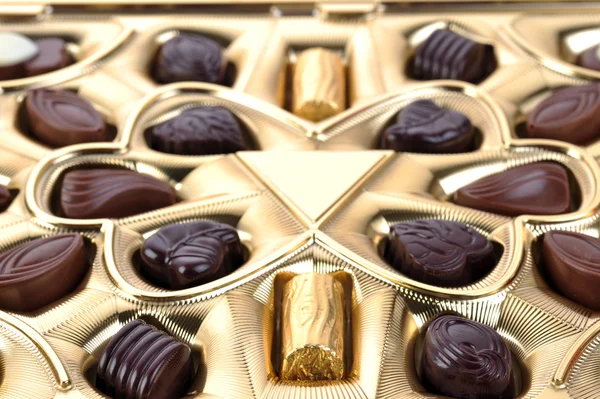 Schokolade in Schachtel aus nächster Nähe — Stockfoto