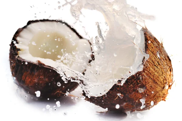 スプラッシュでひびの入ったココナッツ — ストック写真