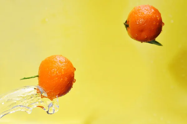 Zwei Mandarinen und Wasserspritzer — Stockfoto