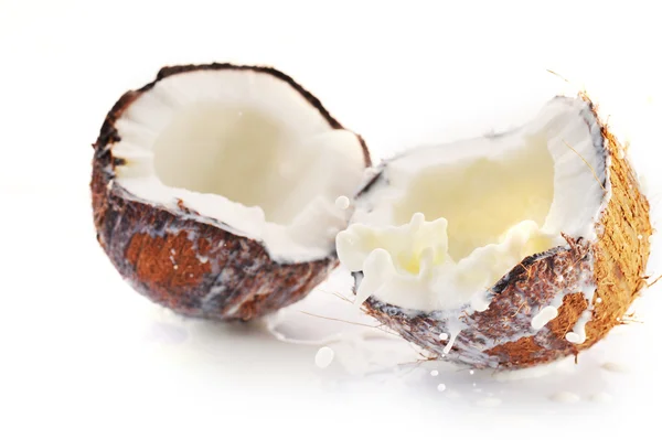Pęknięty kokosowe z splash — Zdjęcie stockowe