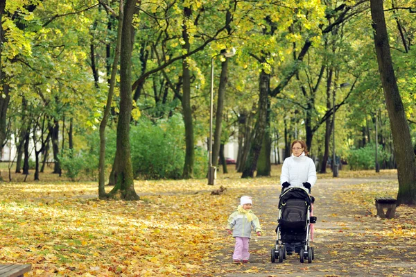Mutter und Kind spazieren im Park — Stockfoto