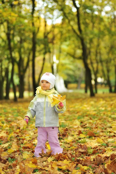 Girl playing in autumn park — Stock Photo, Image