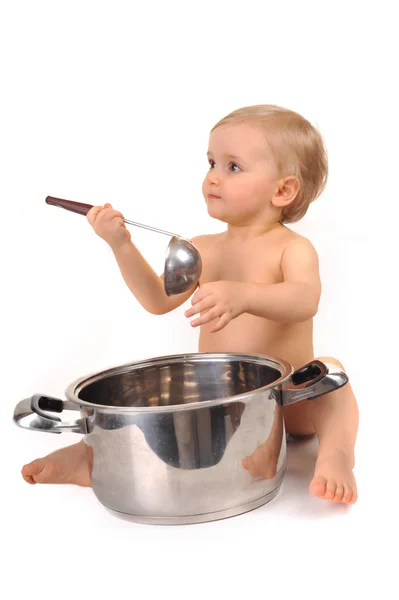Little girl with pan — Stock Photo, Image