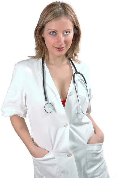 Mujer joven médica con estetoscopio —  Fotos de Stock