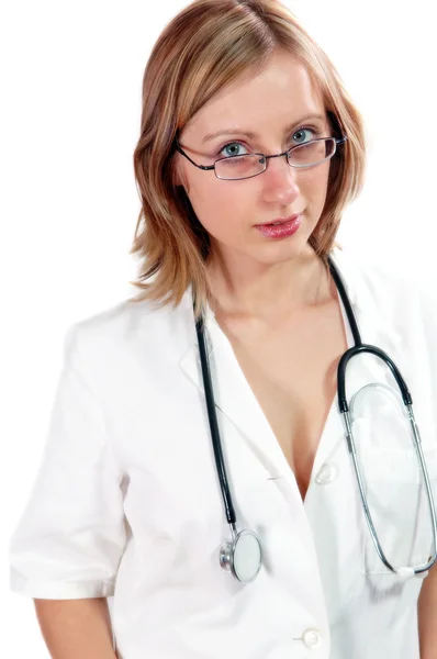 Junge Frau medizinisch mit Stethoskop — Stockfoto