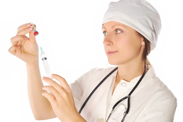 Vrouw arts met spuit — Stockfoto