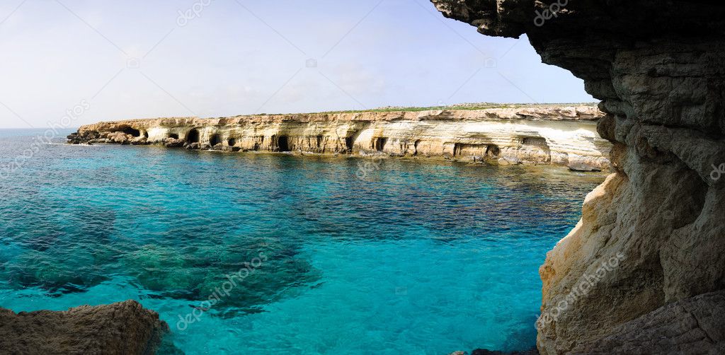 Blue marina and sea caves