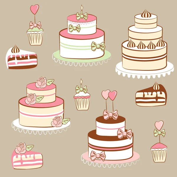 Torták és sütemények — Stock Vector