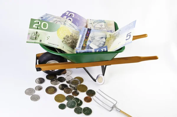 Dólares canadenses em barril de roda — Fotografia de Stock