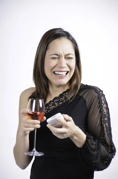 Donna che piange con un bicchiere di vino — Foto Stock