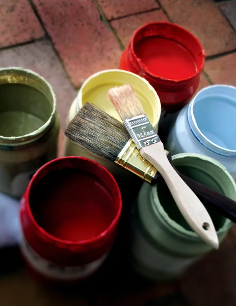 stock image Paint Jars with 2 Brushes