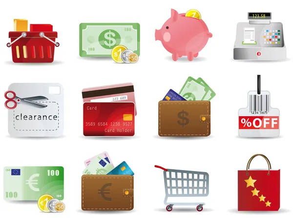 Alışveriş ve tüketim Icons set — Stok Vektör
