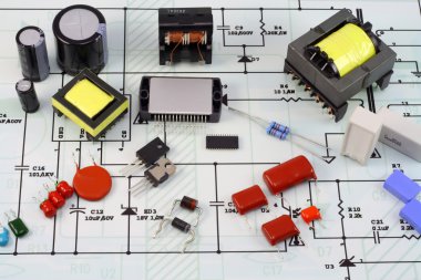 Electronic components, electric scheme clipart