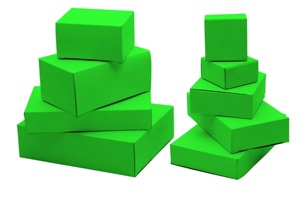 Piccole scatole di cartone verde — Foto Stock