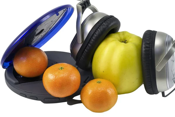 Fruit and CD Player — Stock Photo, Image