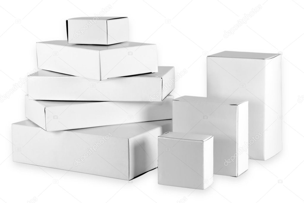 Isolated set of small cardboard boxes