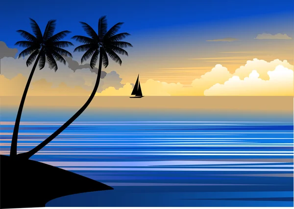 Tropica plage coucher de soleil — Image vectorielle