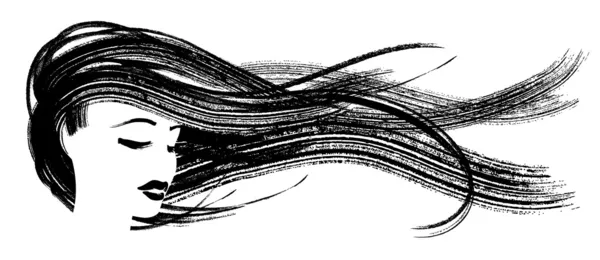 Азиатка с летящими волосами — стоковый вектор