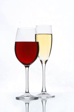 Glasses with red and white wine clipart