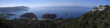 paleocastriza, panoramik. Corfu, Yunanistan