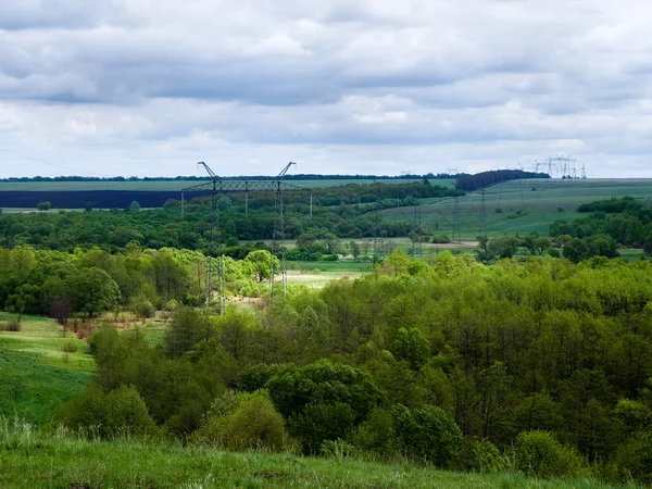 stock image Summer landscape power line.