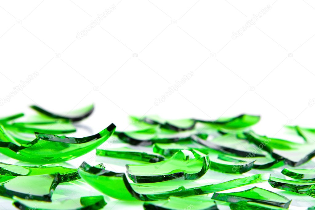 Green glass broken into slices
