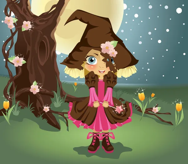 Pequena bruxa na floresta Vetores De Bancos De Imagens Sem Royalties