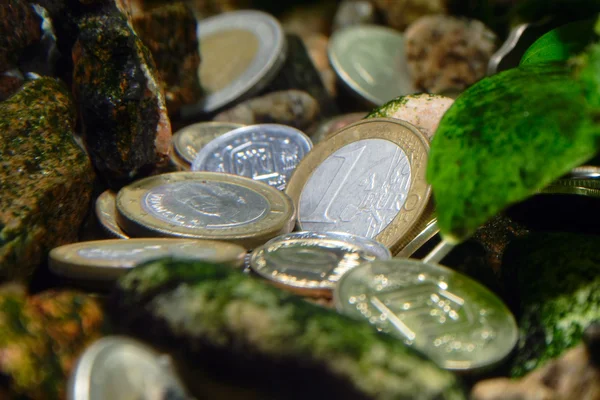 Coins - treasure on the river bottom — Stock Photo, Image