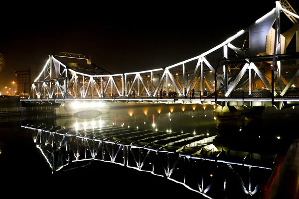 stock image Steel Bridge at night