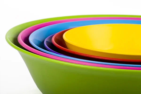 彩色塑料碗 — 图库照片