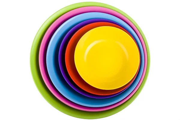 Colored plastic bowls — Stock Photo, Image