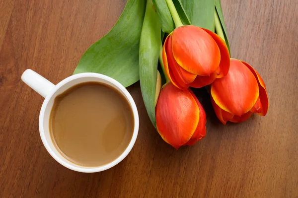 Café con tulipanes — Foto de Stock