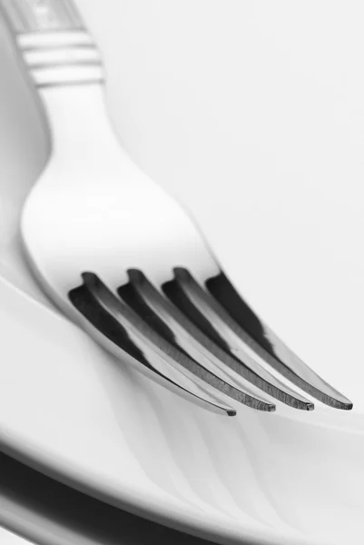 Close-up van de vork op de plaat — Stockfoto
