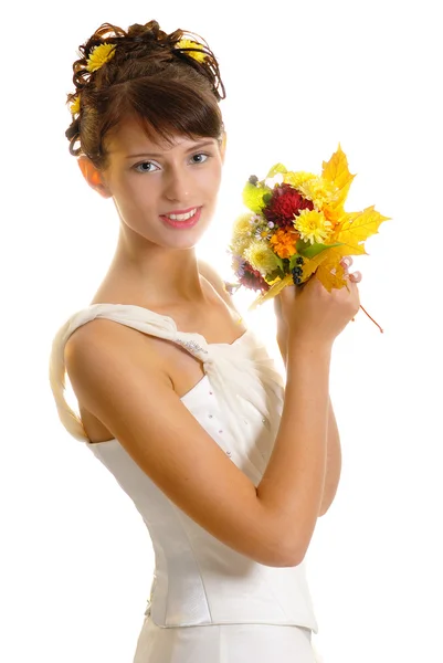 Nevěsta s podzimní kytice — Stock fotografie