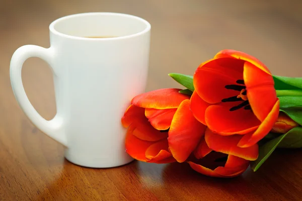 Café con tulipanes — Foto de Stock