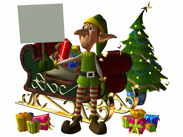 Toon Elf with Sign — Stock Photo, Image