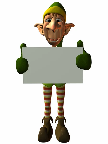 Toon Elf with Sign — Stock Photo, Image